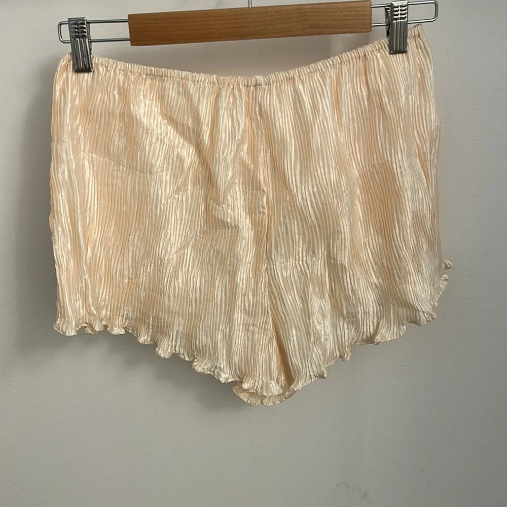 Vintage 80s Faith Collection Plissé Satin Lingerie Set Cream Coquette L